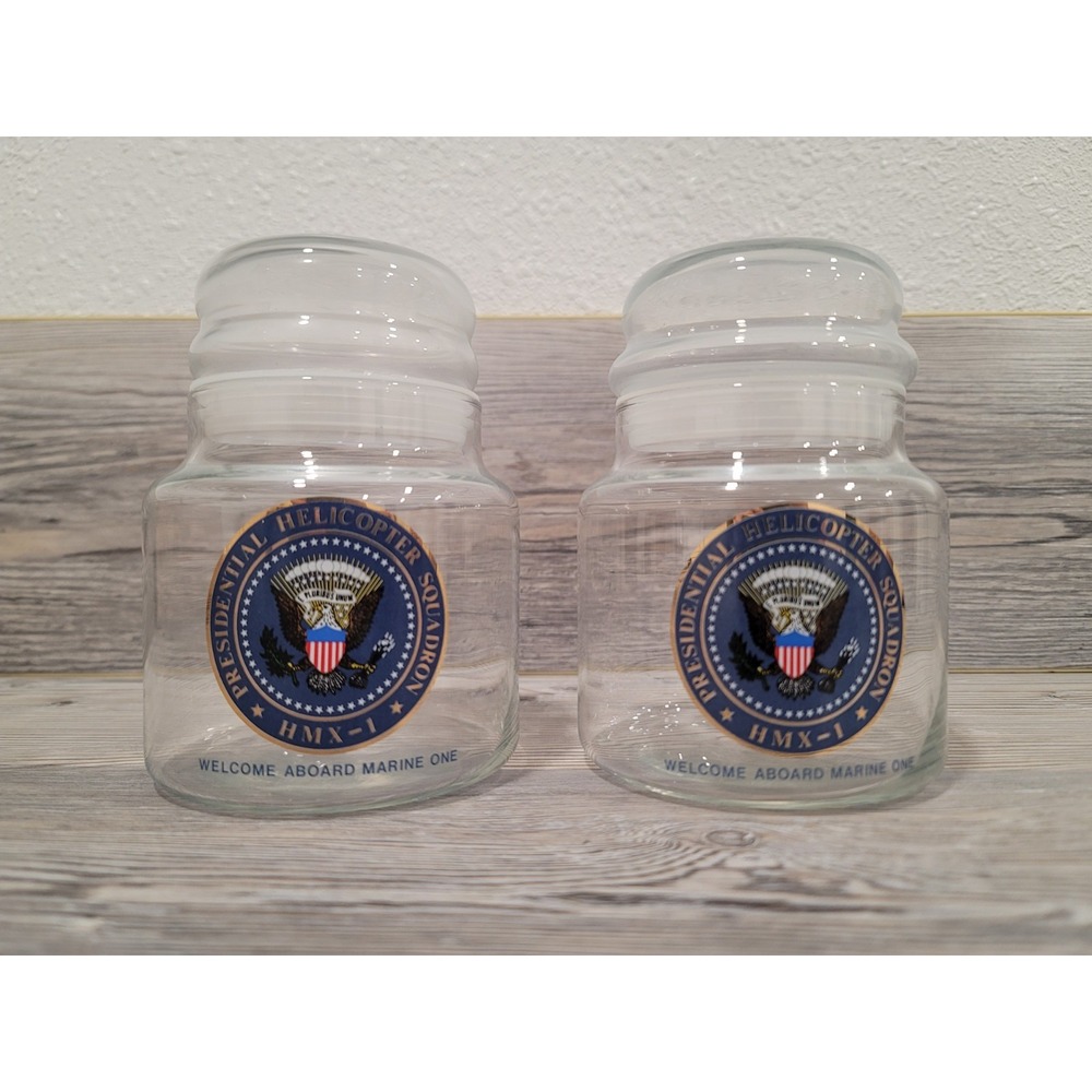 Presidential Helicopter Squadron HMX-Marine One glass apothecary jar set of 2